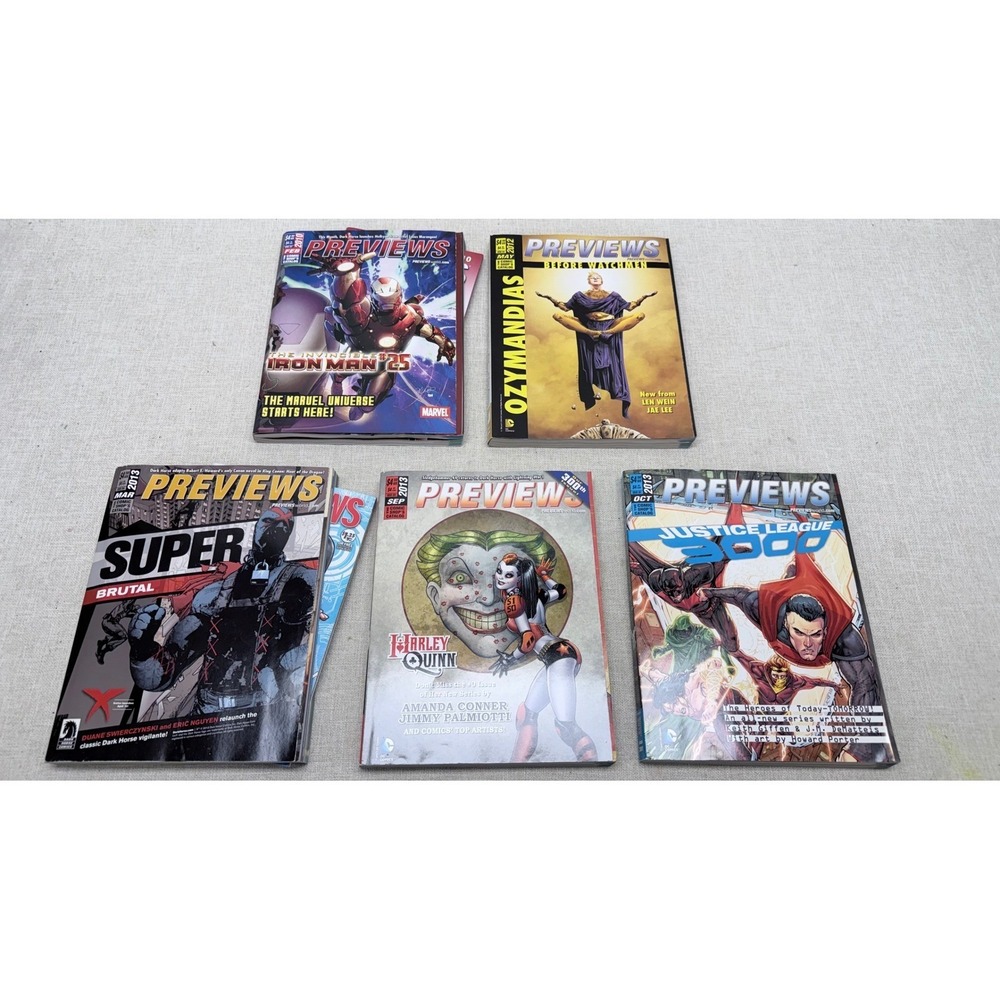 Lot of 5 Previews Comic Shop Catalogs 2010-2013 Iron Man Harley Quinn DC Marvel